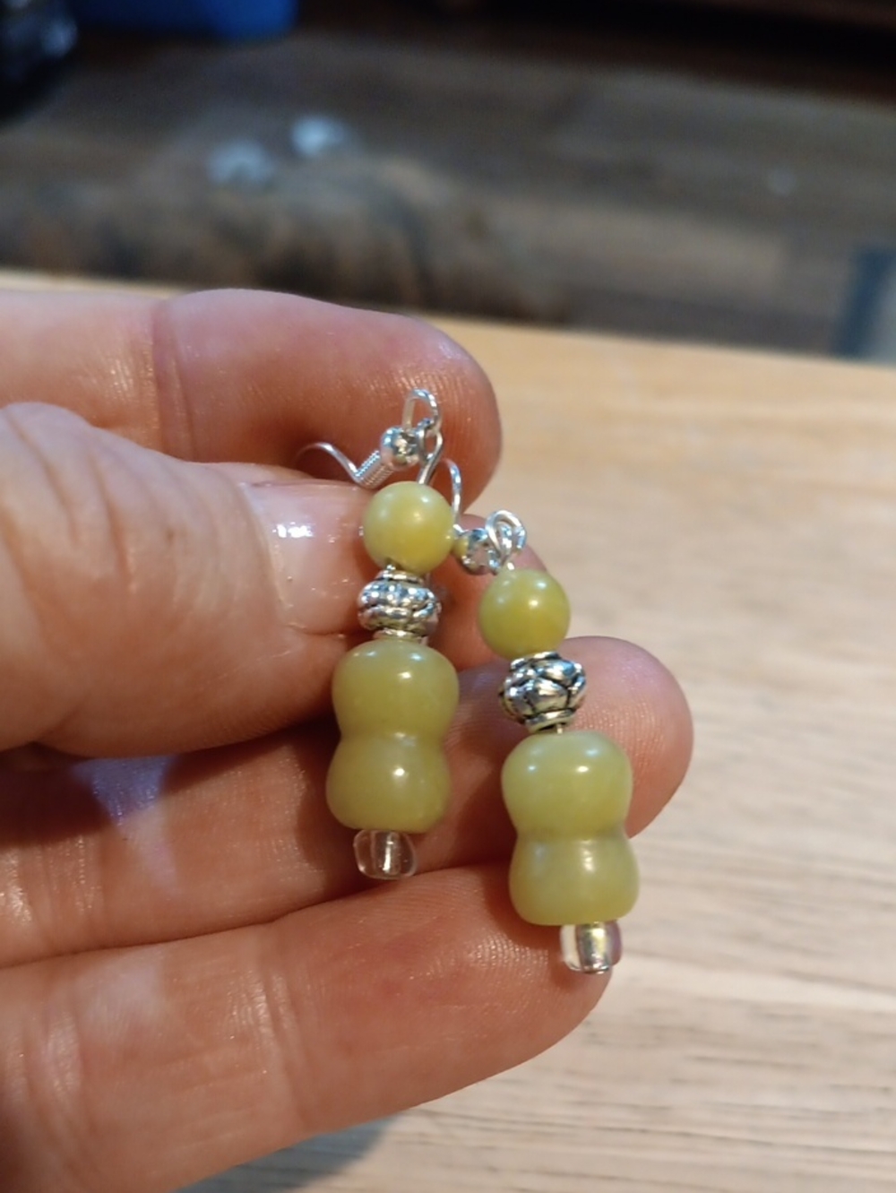 Handmade New Jade Earrings With Silver Toned Accents